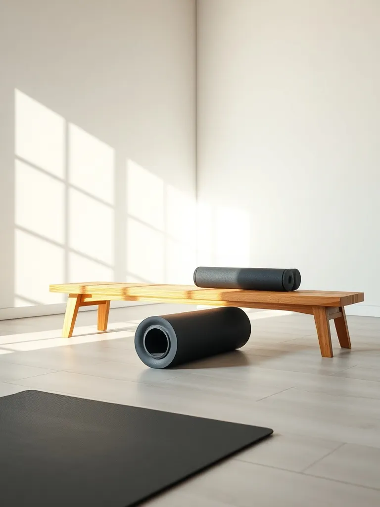 A minimalist bright gym recovery area with a foam roller, a